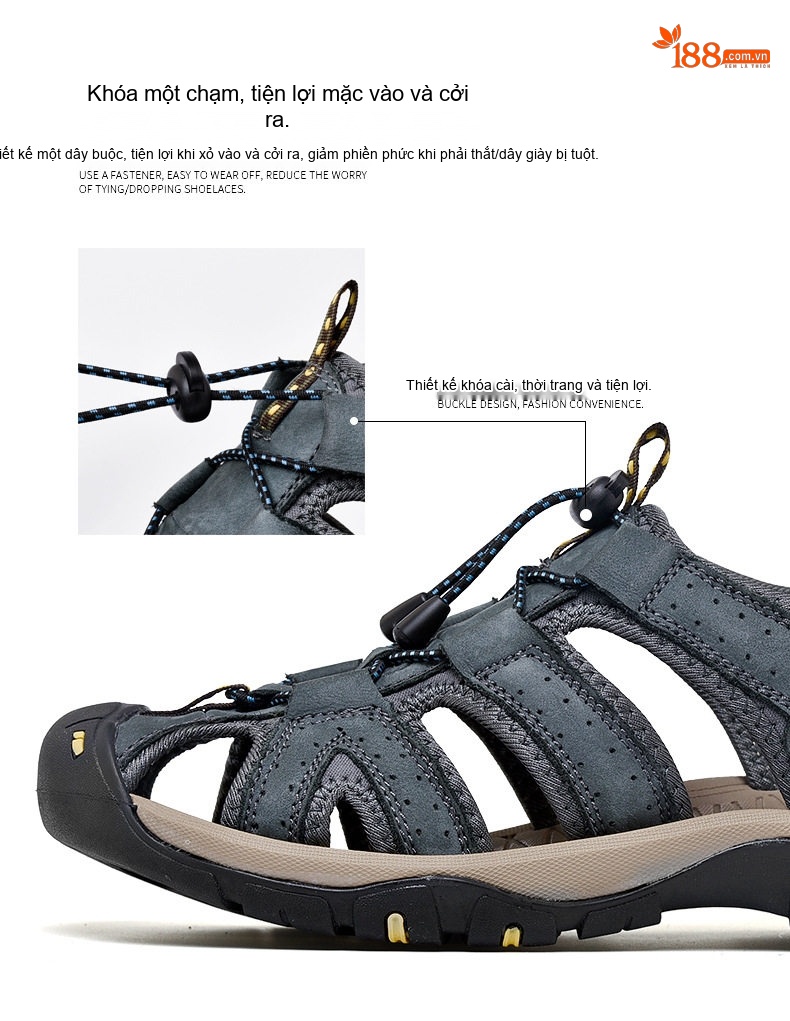 Dép Sandal Nam Bít Mũi Thoáng Khí Chống Trượt Đi Bộ Đường Dài Thủ Công Chiều Cao Đế Khoảng 3cm Màu Đen, Nâu, Xám chi tiết 9