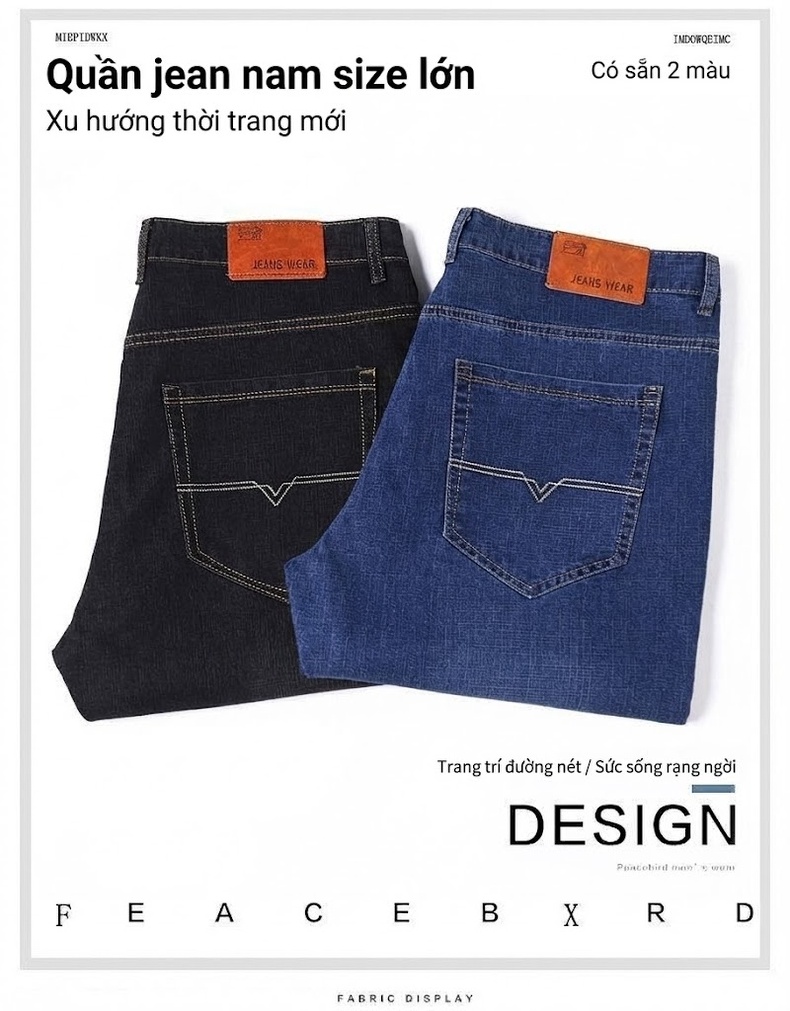 Quần Jean Nam Ống Đứng Co Giãn Lớn Dáng Rộng Thoải Mái Màu Xanh, Đen chi tiết 34