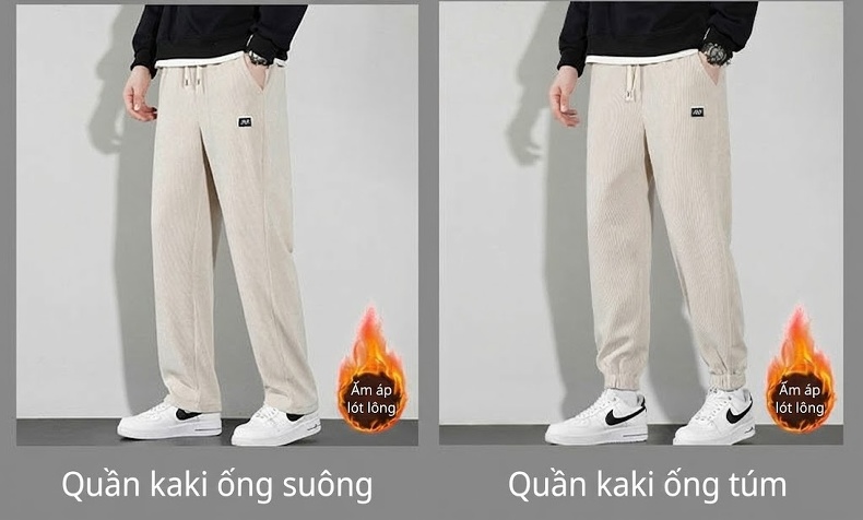 Quần Dài Nam Ống Rộng Lót Lông Cừu Giữ Ấm Chất Âu Cotton Co Giãn Màu Đen, Nâu, Be chi tiết 11