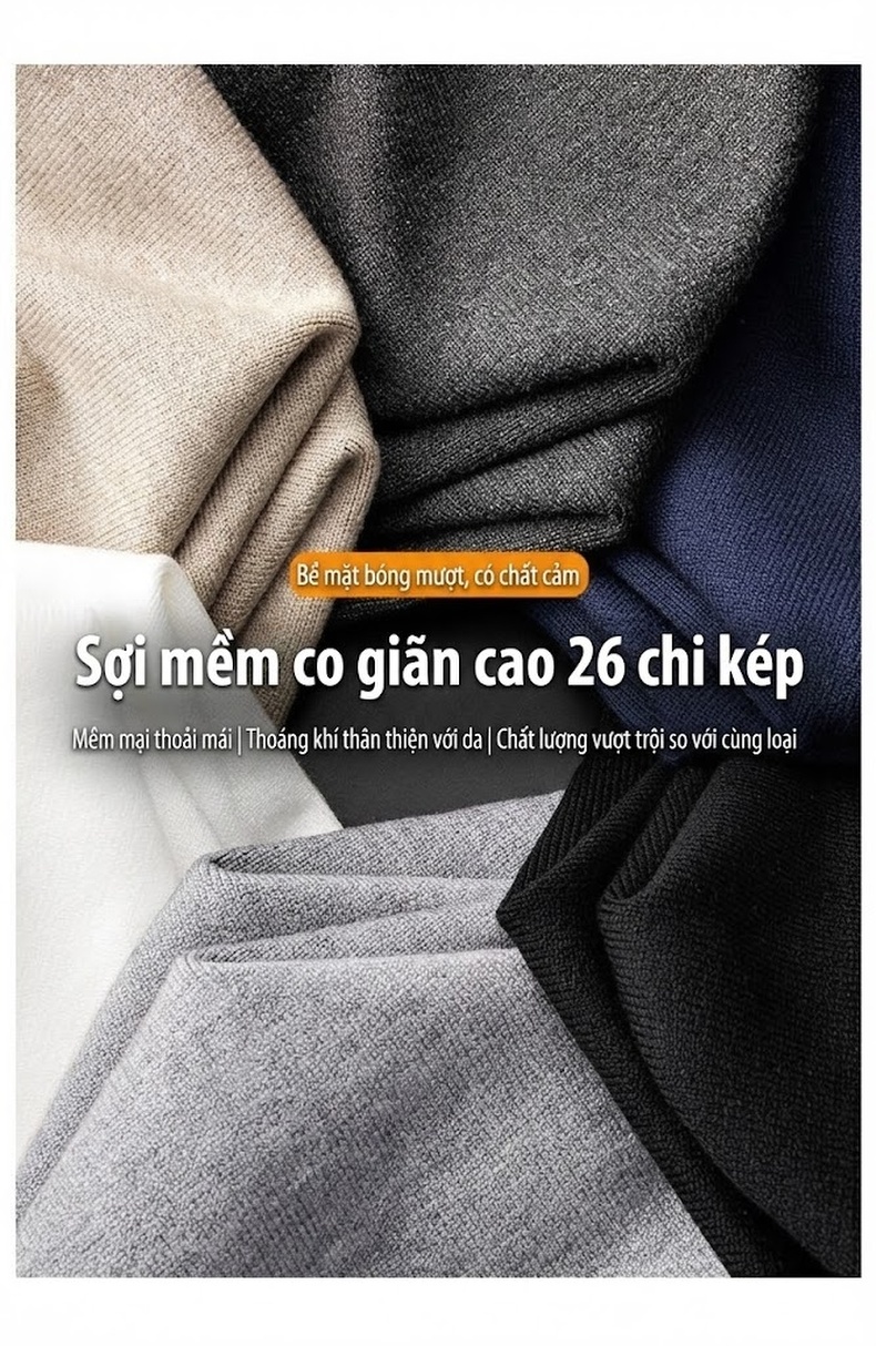 Áo Len Nam Cổ Lọ Dệt Kim Lót Lông Dày Dặn Phong Cách Hàn Quốc Màu Be, Xám, Đen, Xanh... chi tiết 2