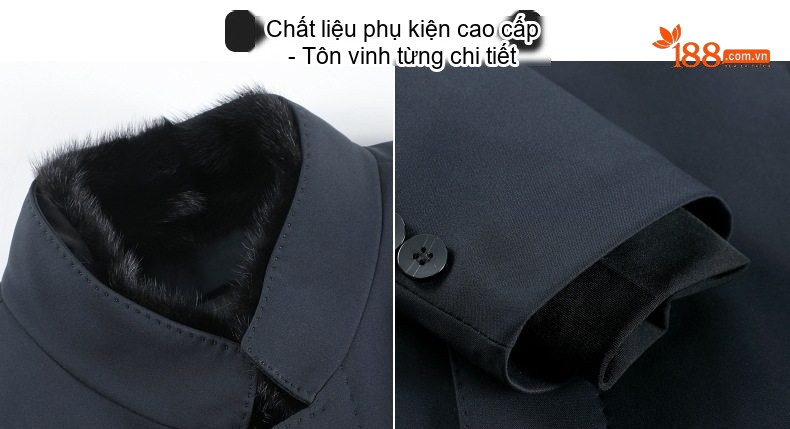 Áo Khoác Phao Nam Lông Vũ Trắng Tháo Rời Cổ Lông Chồn Màu Đen chi tiết 3