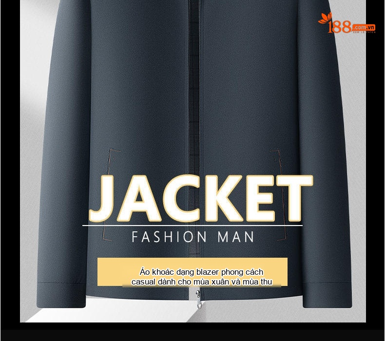 Áo Khoác Nam Cổ Bẻ Khóa Kéo Kiểu Dáng Công Sở Màu Xanh Navy, Nâu, Đen chi tiết 2