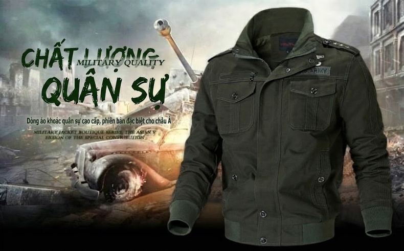 Áo Khoác Bomber Nam Cotton Giặt Nước Phong Cách Quân Đội Cổ Điển Màu Nâu, Xanh Rêu, Đen chi tiết 1