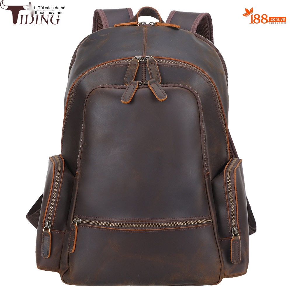 Balo Da Thật Crazy Horse Vintage Đựng Laptop 15.6 Inch Dung Tích Lớn Màu Nâu