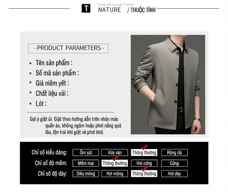 Áo Khoác Blazer Nam Cổ Bẻ Một Hàng Khuy Phong Cách Doanh Nhân Màu Xám, Xanh Navy chi tiết 6