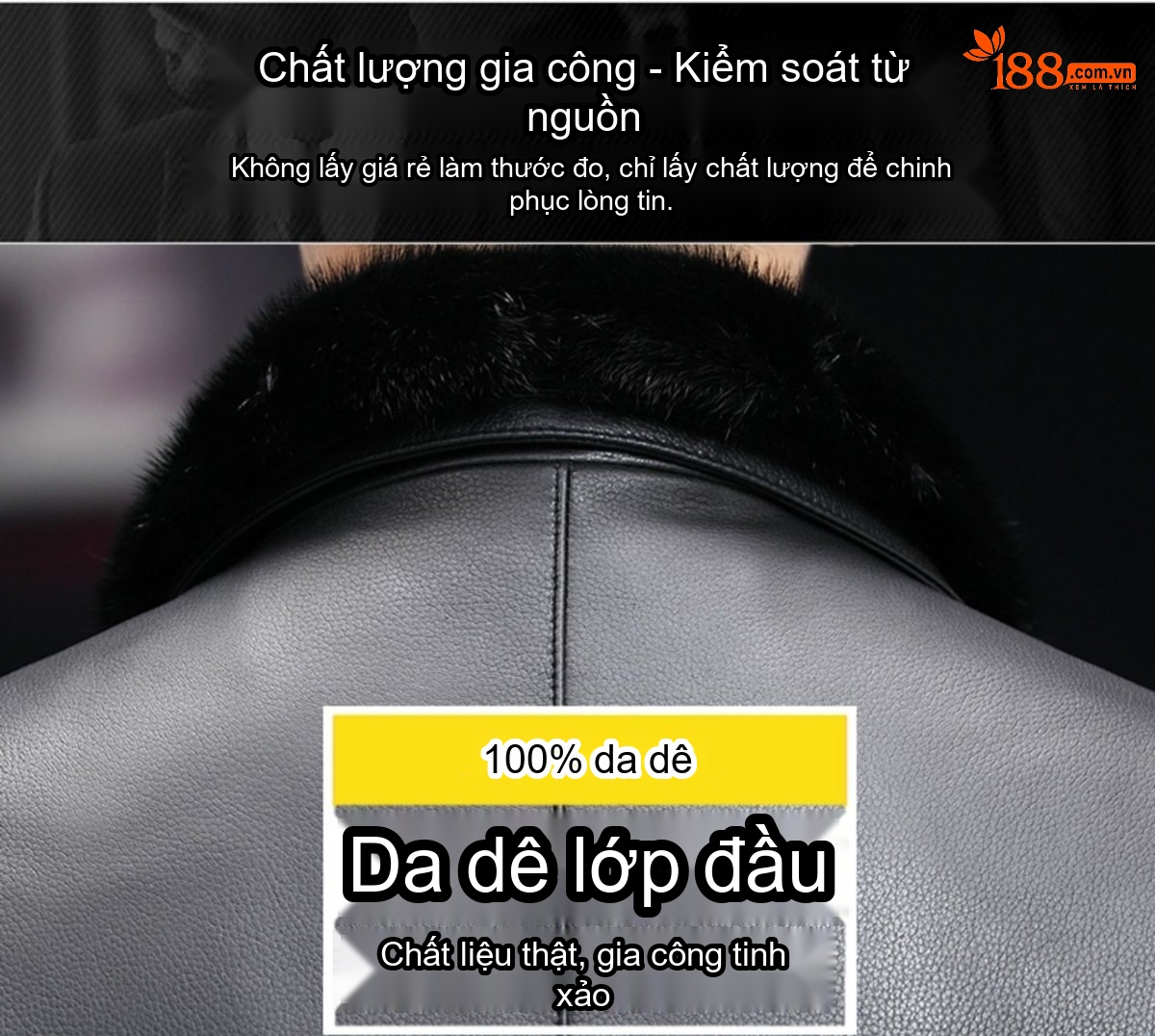 Áo Khoác Da Nam Da Thật Lớp Đầu Tiên Cổ Lông Chồn Có Thể Tháo Rời Màu Đen chi tiết 12