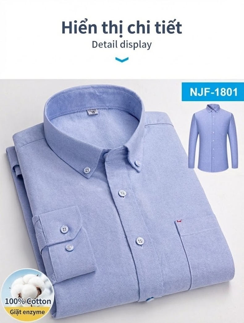 Áo Sơ Mi Tay Dài Cotton Oxford Dáng Rộng Thoải Mái Màu Trắng, Xám, Xanh, Đỏ... chi tiết 16