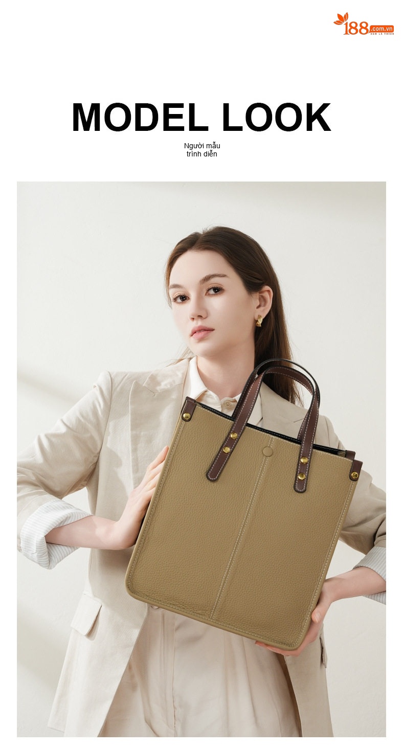 Túi Tote Nữ Da Thật Dáng Đứng Công Sở Đeo Vai, Đeo Chéo Màu Đen, Nâu chi tiết 7