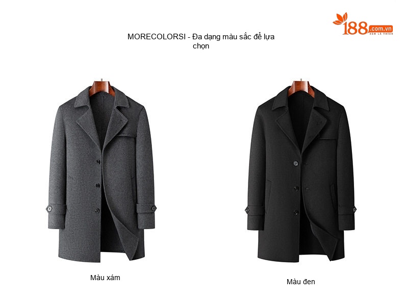Áo Khoác Dạ Nam Hai Mặt Dáng Dài Cổ chữ Vest Dày Dặn Màu Đen, Xám chi tiết 10