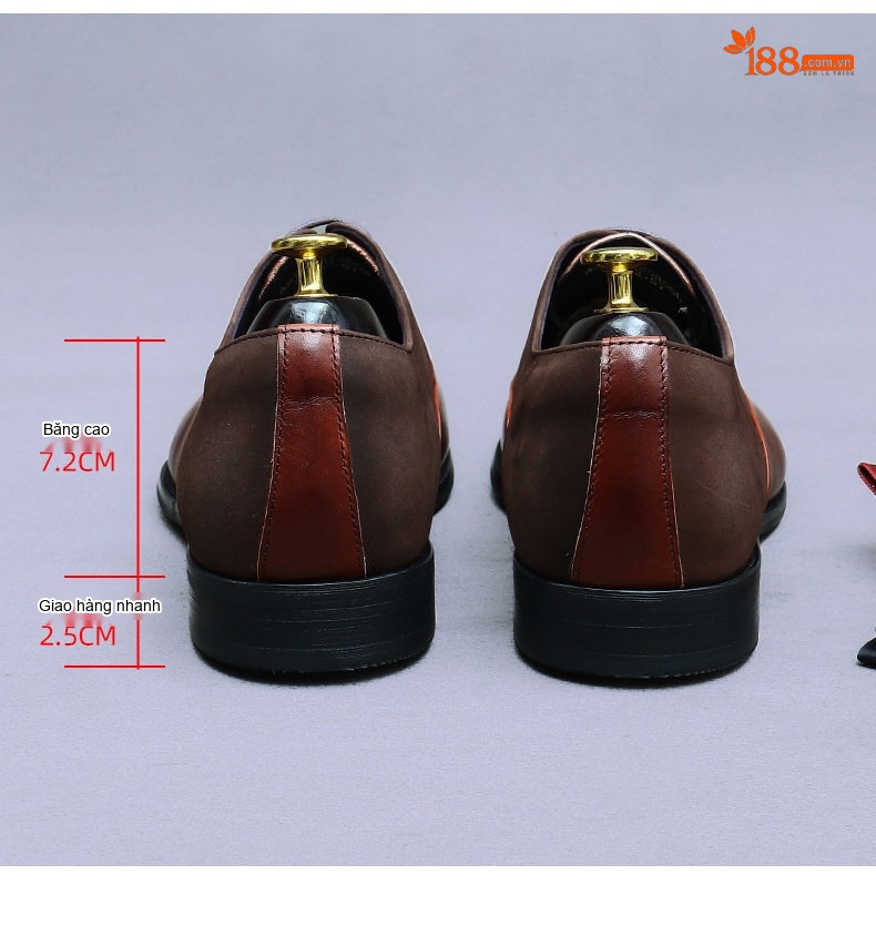 Giày Tây Buộc Dây Nam Da Thật Phối Da Lộn Chiều Cao Đế Khoảng 3cm Màu Đen, Nâu Đỏ chi tiết 18