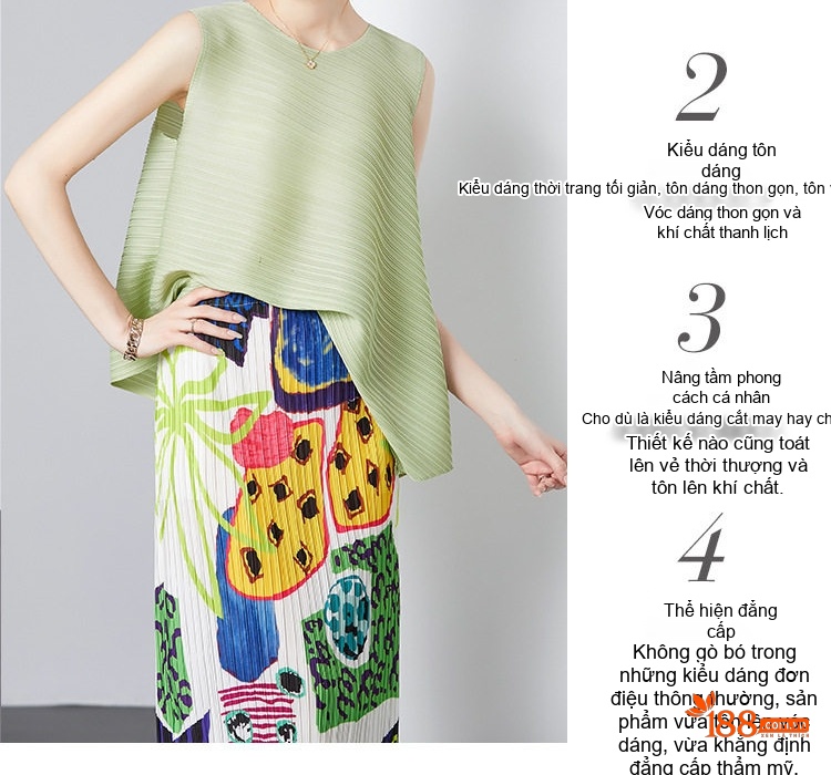 Bộ Áo Thun Nữ Dáng Rộng và Chân Váy Midi Xếp Ly In Họa Tiết Phong Cách Lười Biếng Màu Xanh Lá, Vàng chi tiết 6