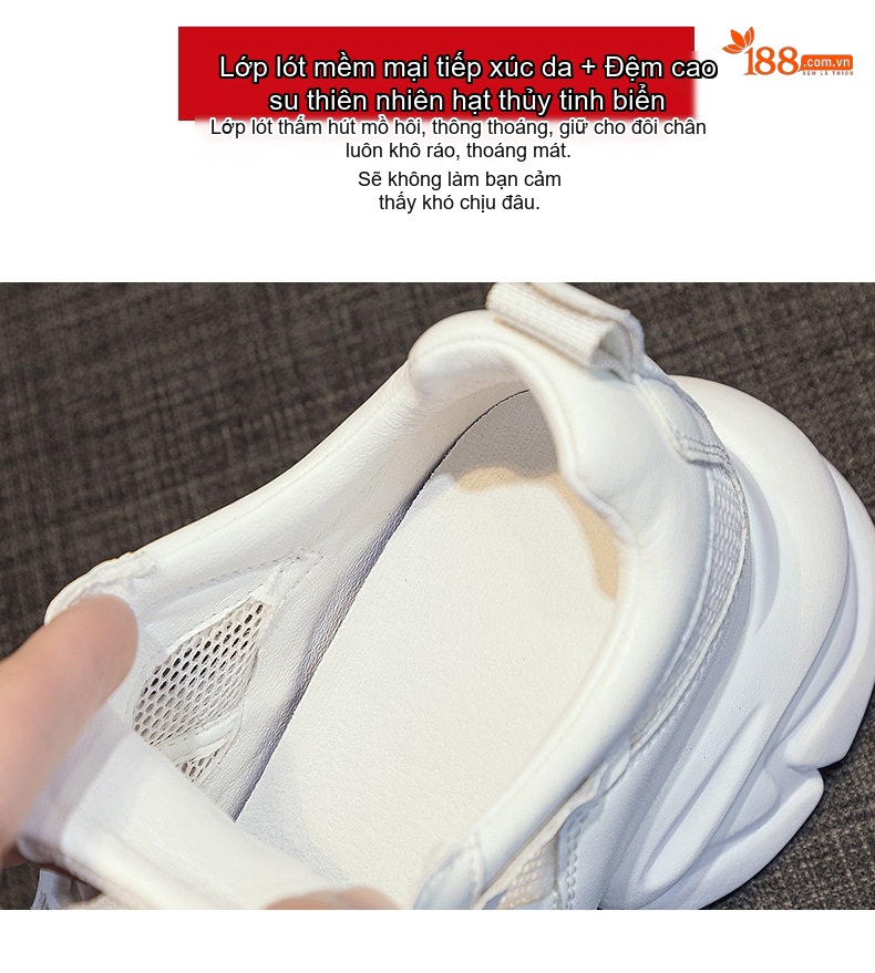 Giày Thể Thao Nữ Da Thật Đế Dày Chiều Cao Đế Khoảng 5cm Màu Trắng chi tiết 6