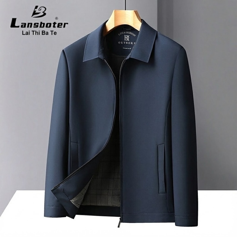 Áo Khoác Bomber Nam Cổ Bẻ Mỏng Phong Cách Công Sở Màu Xanh Navy, Xám, Đỏ