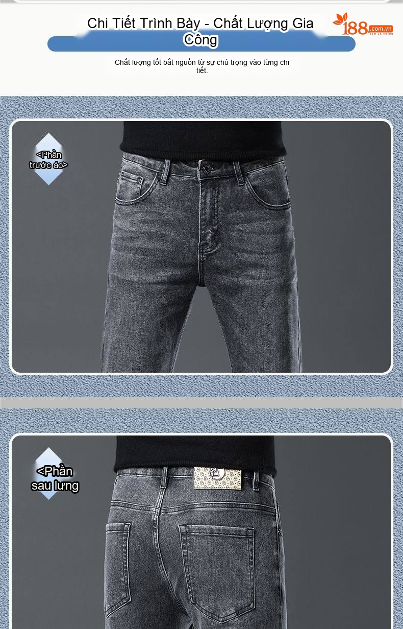 Quần Jean Nam Tencel Cotton Co Giãn Dáng Suông Thoáng Khí Cao Cấp Màu Xám chi tiết 22