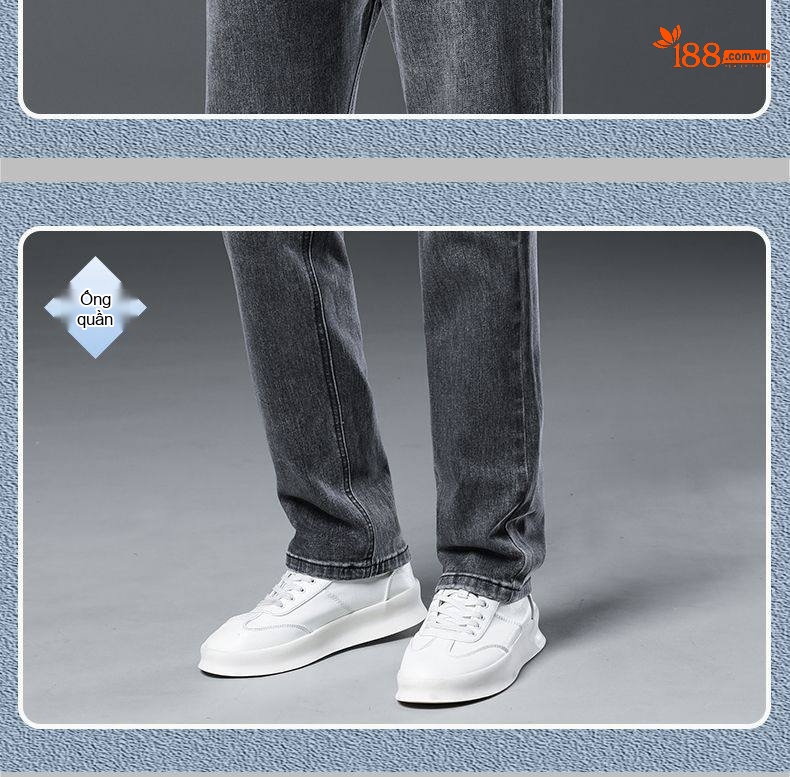 Quần Jean Nam Tencel Cotton Co Giãn Dáng Suông Thoáng Khí Cao Cấp Màu Xám chi tiết 23