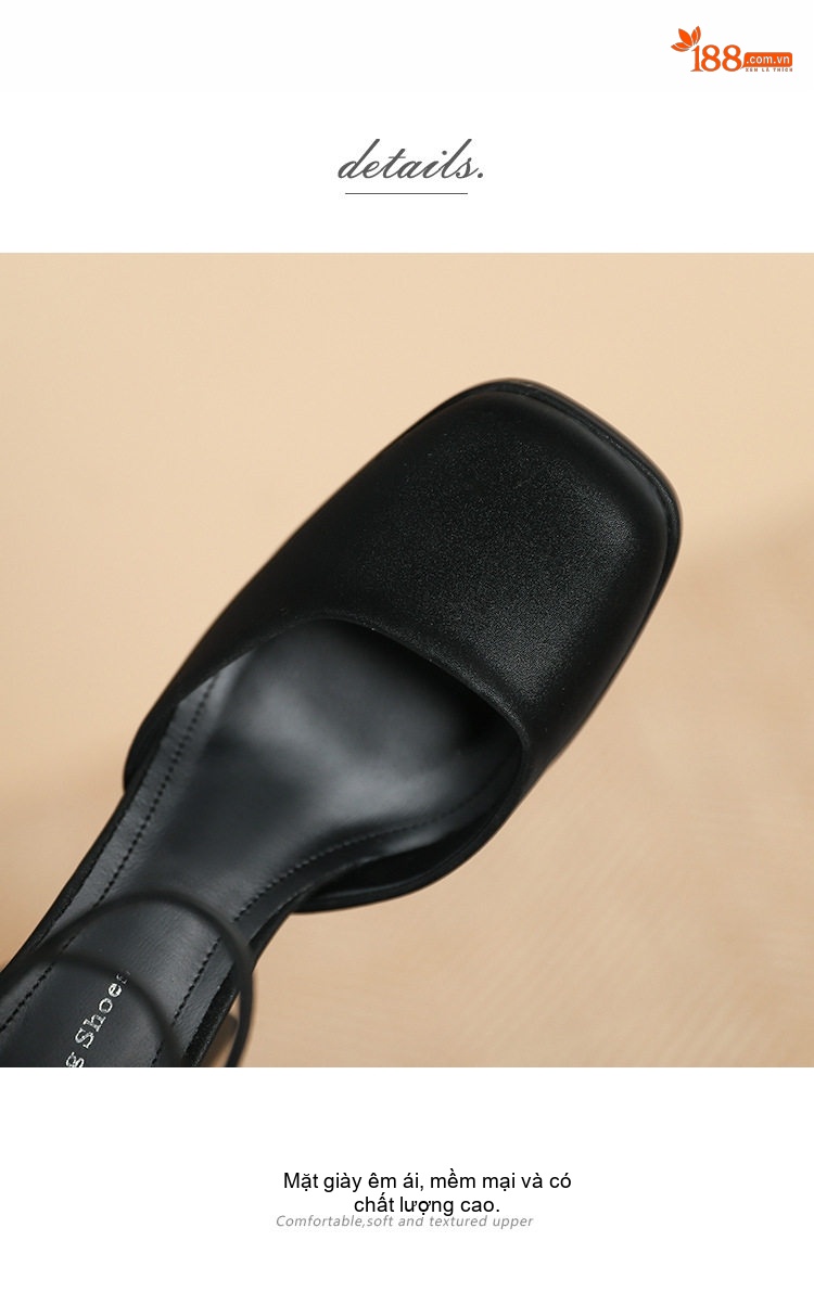 Giày Cao Gót Nữ Quai Mảnh Gót Vuông Chiều Cao Đế Khoảng 8cm Màu Đen, Trắng chi tiết 6