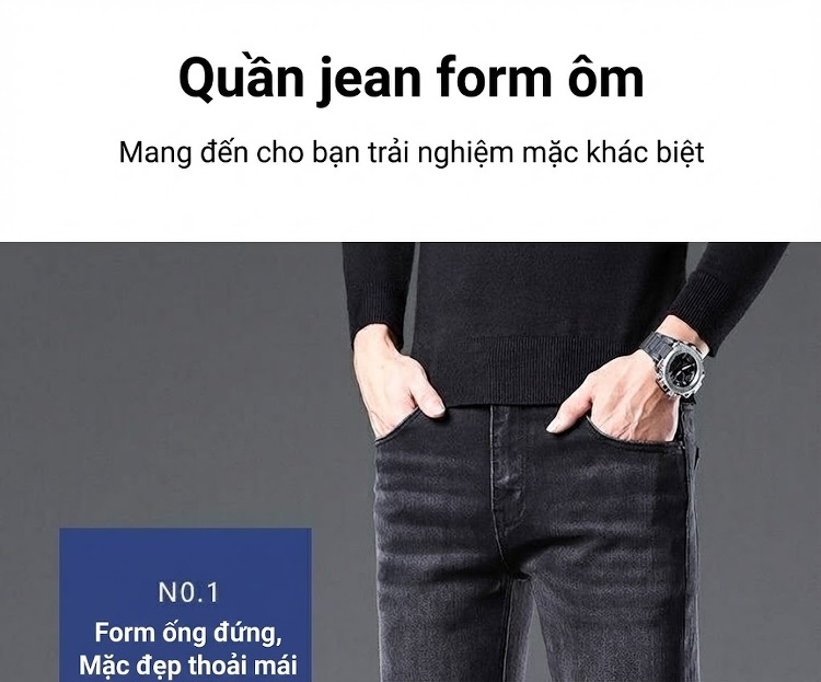 Quần Jean Dáng Suông Nam Cotton Cao Cấp Màu Đen, Xám... chi tiết 20