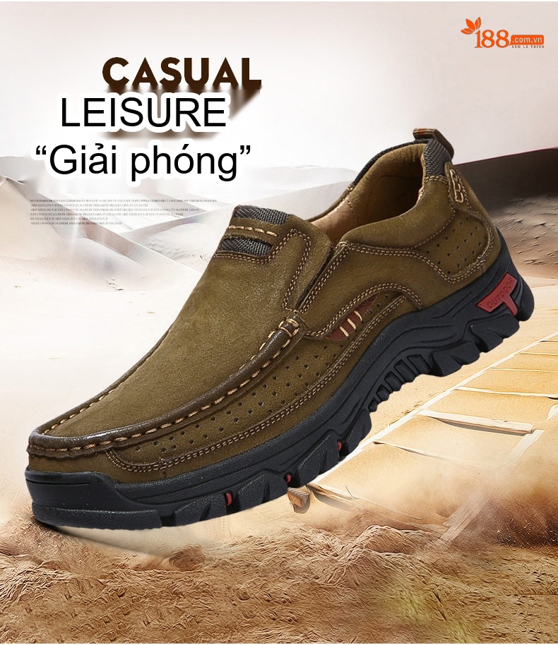 Giày Lười Nam Da Thật Size Lớn Đi Ngoài Trời Chiều Cao Đế Khoảng 4cm Màu Nâu, Xanh chi tiết 2