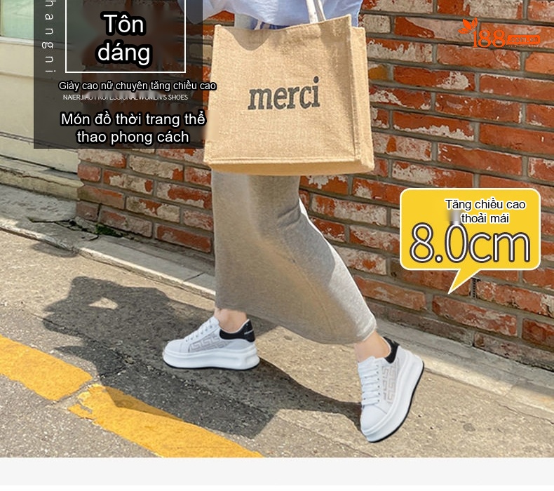 Giày Thể Thao Nữ Đế Cao Khoảng 5cm Kiểu Dáng Sneaker Màu Trắng, Đen, Vàng chi tiết 2