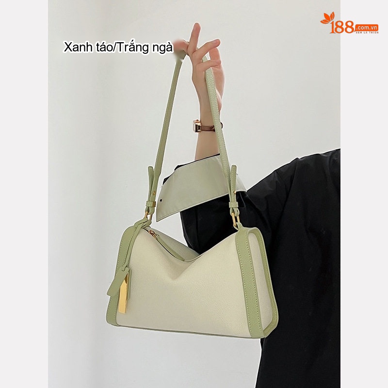 Túi Đeo Vai/Đeo Chéo Nữ Da Bò Cao Cấp Thiết Kế Pillow Bag Màu Trắng Ngà, Xanh Ngọc