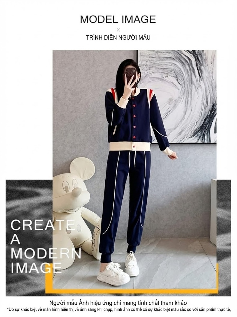 Set Bộ Thể Thao Nữ Áo Khoác Bomber Quần Dài Phong Cách Cá Tính Màu Xanh Navy chi tiết 6