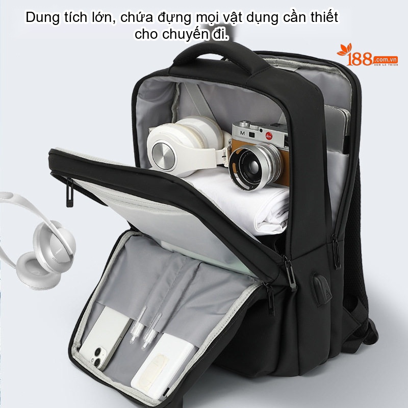 Balo Đôi Nam Nữ Da Bóng Chống Nước Thời Trang Công Sở Đựng Laptop Màu Đen chi tiết 4