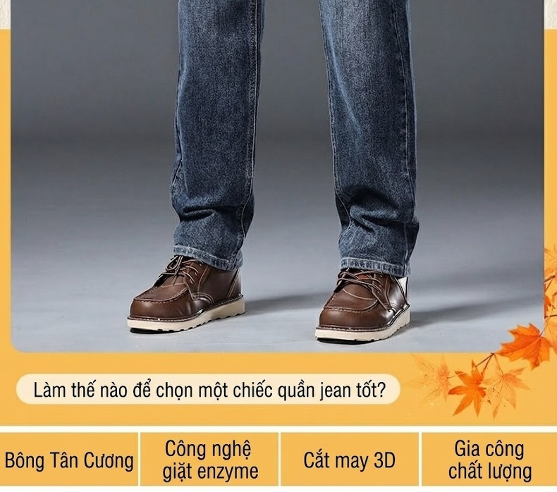Quần Jean Nam Ống Suông Rộng Co Giãn Thoải Mái Dáng Trung Niên Màu Xanh Đậm, Xanh Nhạt chi tiết 2