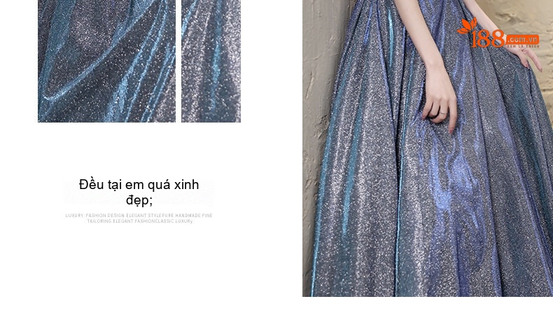 Váy Dạ Hội Dáng Dài Nữ Kiểu Pháp Phong Cách Ngôi Sao Lấp Lánh Dự Tiệc Màu Xanh Dương chi tiết 10