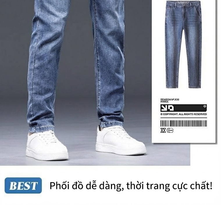 Quần Jean Nam Ống Đứng Co Giãn Màu Xanh Mờ, Xanh Đậm, Xám chi tiết 5