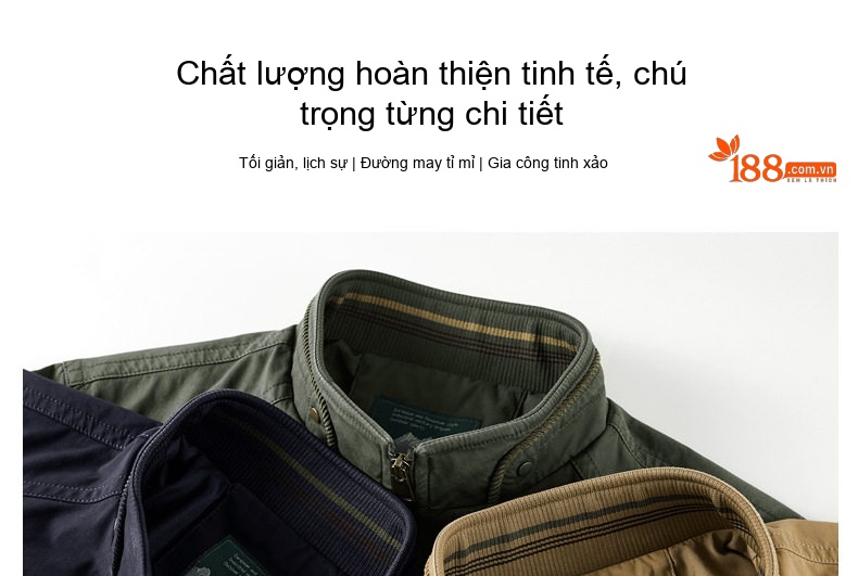 Áo Khoác Nam Công Sở Tay Dài Khóa Kéo Vải Cotton Màu Be, Xanh Navy, Xanh Rêu chi tiết 6