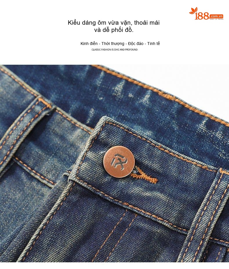 Quần Jean Nam Ống Đứng Co Giãn Thoải Mái Dáng Suông Màu Xanh Denim chi tiết 10