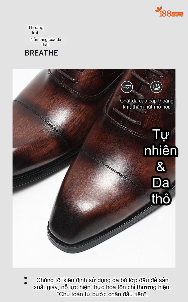 Giày Tây Buộc Dây Nam Da Thật Chiều Cao Đế Khoảng 3cm Màu Đen, Nâu chi tiết 12