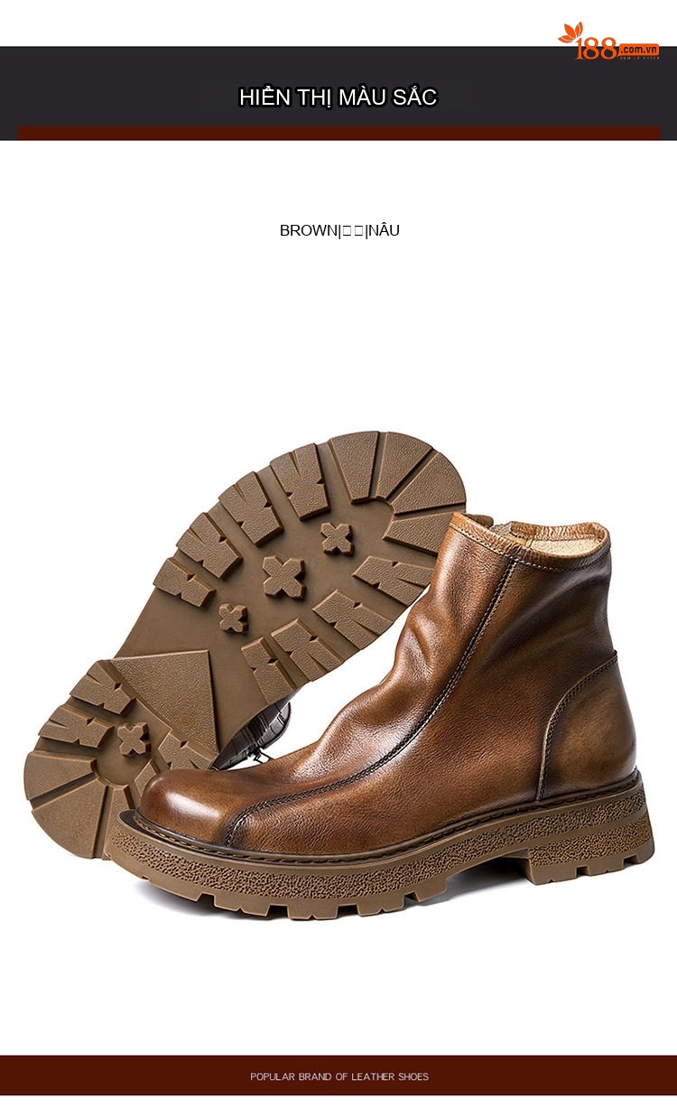 Boot Chelsea Nam Da Bò Khóa Kéo Chiều Cao Đế Khoảng 4cm Màu Nâu, Đen chi tiết 12
