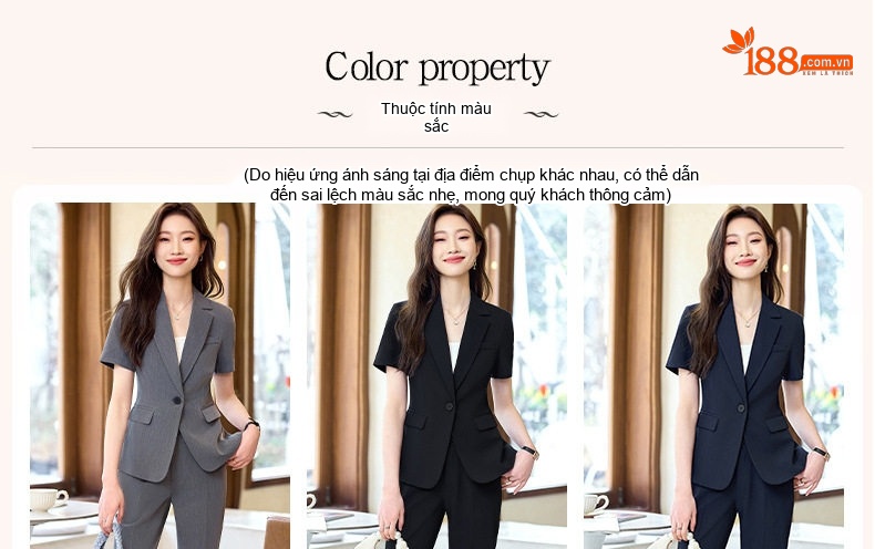 Bộ Vest Công Sở Nữ Tay Ngắn Quần/Chân Váy Màu Xám, Đen chi tiết 4