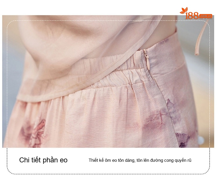 Set Áo Kiểu Cổ Tàu Tay Lỡ và Chân Váy Dài Xẻ Tà Họa Tiết Phong Cách Trung Hoa Màu Kem chi tiết 4