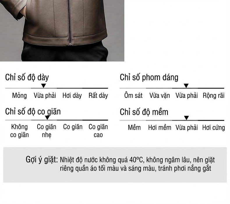 Áo Khoác Da Nam Lót Lông Dáng Ngắn Cổ Trụ Phong Cách Doanh Nhân Màu Đen, Xám, Nâu chi tiết 5