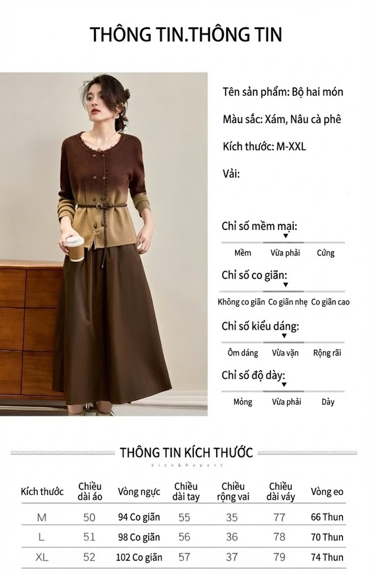 Váy Liền Thân Nữ dáng chữ A Chiết Eo Phong Cách Nhẹ Nhàng Thanh Lịch Thu Đông Màu Nâu, Đen chi tiết 11