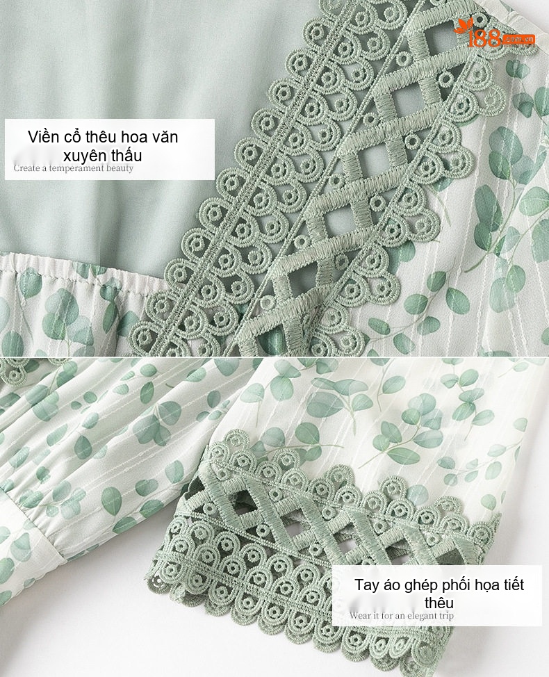 Váy Dài Nữ Xòe Nhẹ Tay Lỡ Họa Tiết Hoa Nhỏ Phong Cách Nữ Tính chi tiết 3