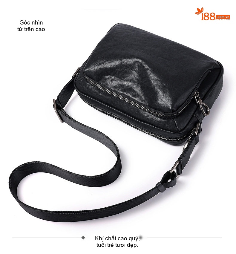 Túi Đeo Vai/Đeo Chéo Nam Da Bò Ngăn Ngang Phong Cách Casual Màu Đen chi tiết 21