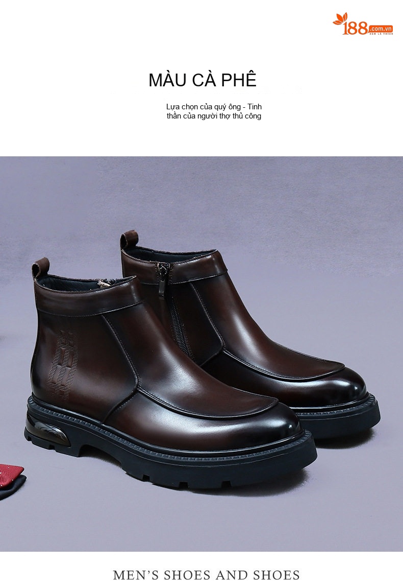 Boot Martin Nam Da Bò Khóa Kéo Chiều Cao Đế Khoảng 4cm Phong Cách Anh Màu Đen, Nâu chi tiết 11