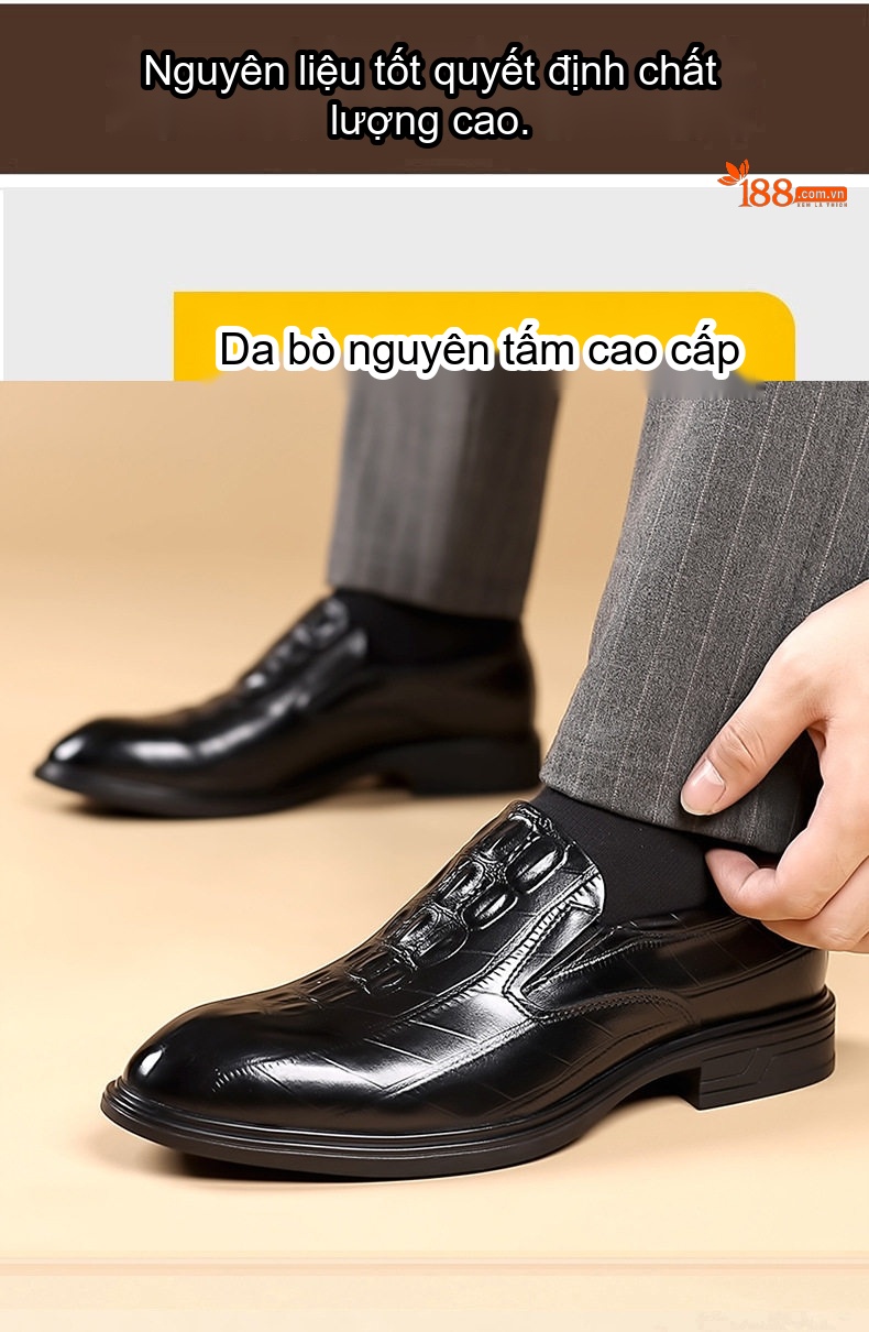 Giày Lười Nam Da Bò Mềm Mại Chiều Cao Đế Khoảng 3cm Màu Đen, Nâu chi tiết 8