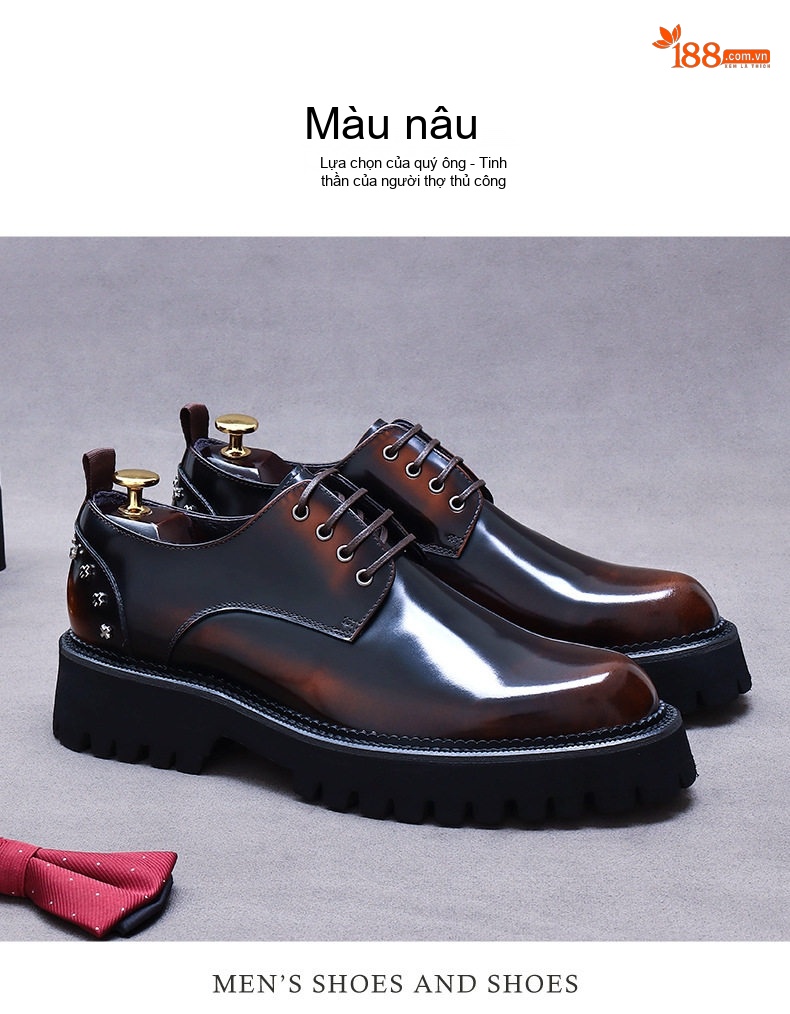 Giày Tây Buộc Dây Nam Da Bóng Chiều Cao Đế Khoảng 4cm Màu Đen, Nâu chi tiết 12