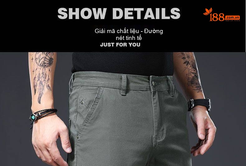 Quần Dài Cotton Nam Ống Đứng Thu Đông Dáng Ôm Vừa Vặn Màu Xám, Xanh chi tiết 11