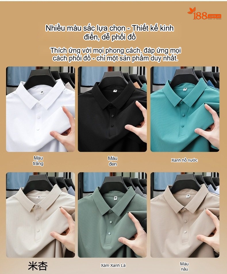 Áo Polo Nam Ngắn Tay Công Sở Thoáng Mát Kháng Khuẩn Chống Nhăn Chống Tia UV Màu Đen, Trắng, Nâu, Xám... chi tiết 8