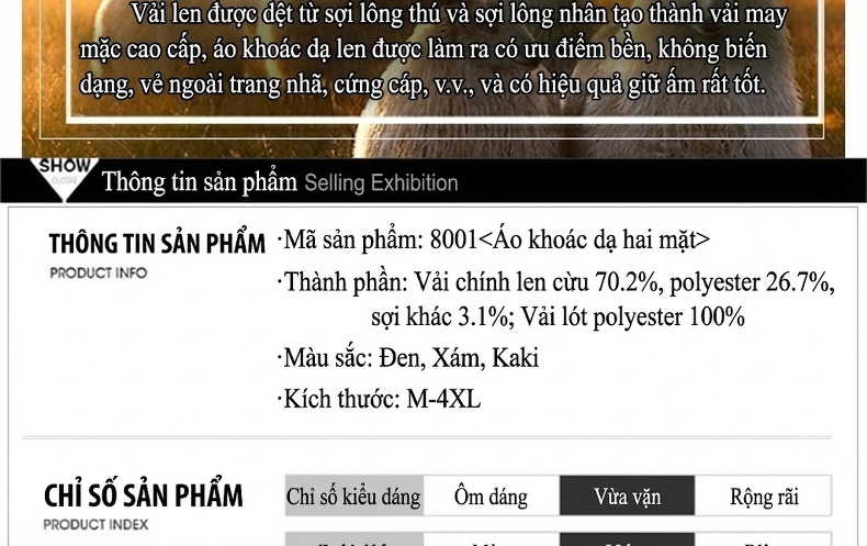 Áo Khoác Dạ Nam Trung Dài Tay Dáng Suông Một Hàng Cúc Màu Đen, Nâu chi tiết 4