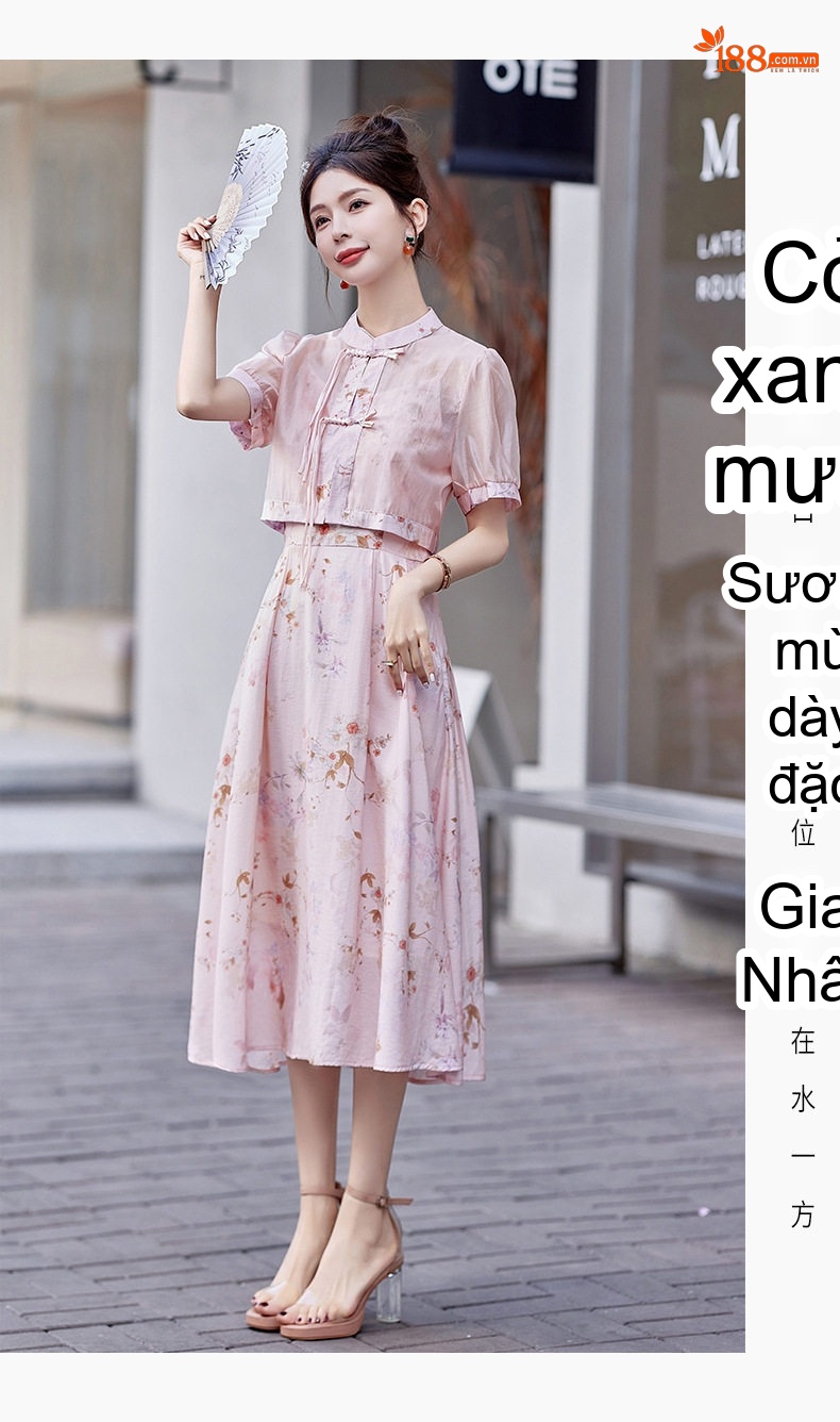 Váy Bộ Quốc Phong Trung Hoa Cách Tân Nữ Thiết Kế Khóa Cài Thanh Lịch Phong Cách Nhỏ Nhắn Màu Trắng, Hồng chi tiết 25