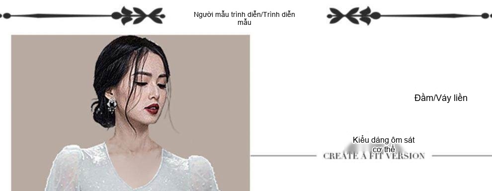 Váy liền thân Nữ Cổ chữ V Tay Bồng Thiết Kế Ôm Eo Dáng Xòe Màu Trắng chi tiết 2