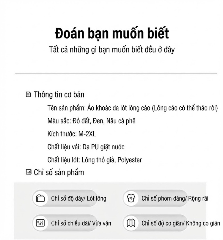 Áo Khoác Da Nữ Lót Lông Dày Dặn Cổ Lông Tháo Rời Màu Đỏ, Nâu, Đen chi tiết 1