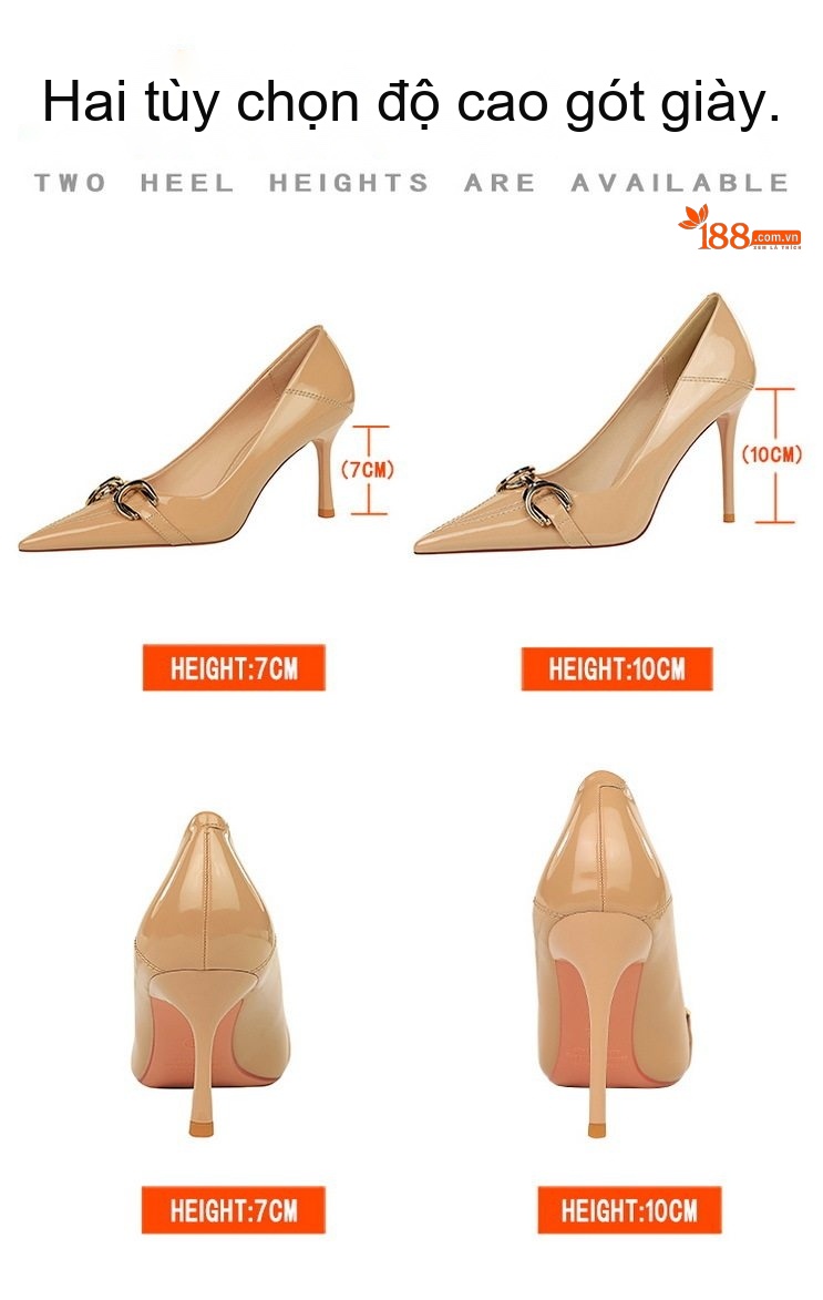 Giày Cao Gót Nữ Da Bóng Mũi Nhọn Chiều Cao Đế Khoảng 7cm Màu Kem, Đen, Đỏ, Trắng... chi tiết 2