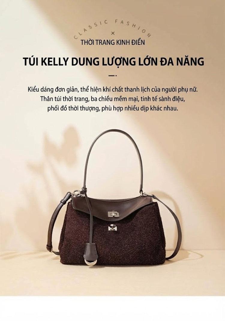 Túi Tote Nữ Da Mờ Sức Chứa Lớn Đeo Vai, Xách Tay Công Sở Màu Nâu, Xanh chi tiết 2